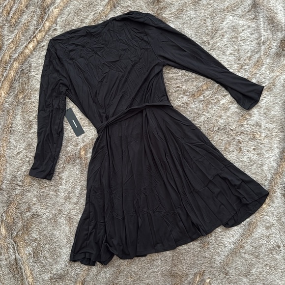 Lulu’s All At Once Black Three-Quarter Sleeve Wrap Mini Dress Large - Picture 9 of 11